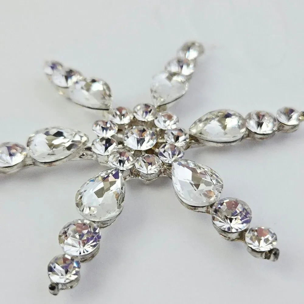 Beautiful Silver & Crystal Rhinestone Snowflake Christmas Ornament Star Sparkle